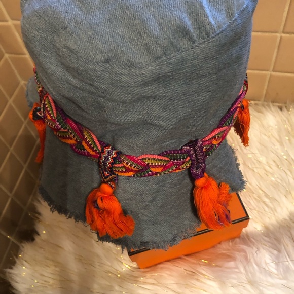 Glamourpuss Denim bucket fringe🍊hat size large - Picture 5 of 8